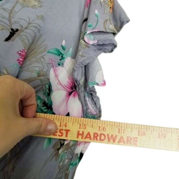 Umgee Floral Gray Maxi Dress Ruffle Hem Short Flutter Sleeves High Low S Cottage - Picture 7 of 12